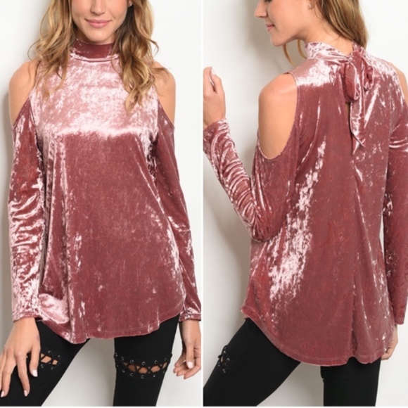 Trend Setter Diva Boutique Tops - 1 SMALL LEFT! CRUSHED VELVET COLD SHOULDER